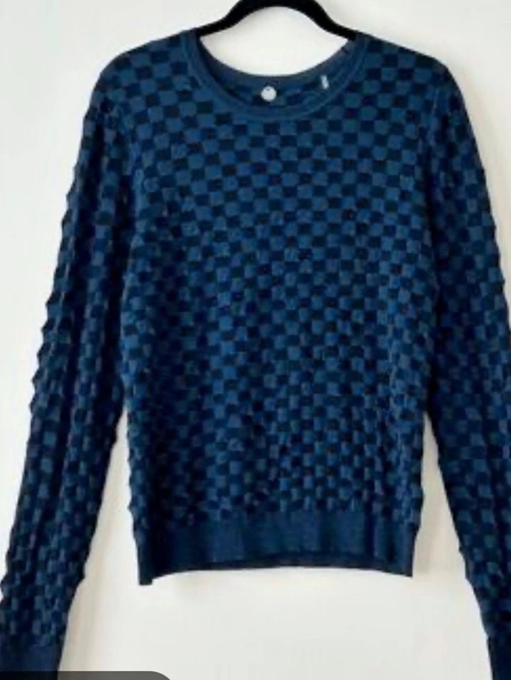 Margaret O’Leary Checkered Cotton Sweater in Blue & Black Like New
